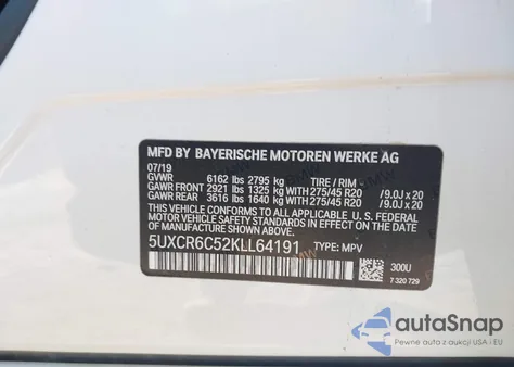 2019 BMW X5 xDrive40I z USA, uszkodzony, nr VIN 5UXCR6C52KLL64191